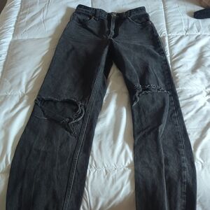 Zara Black Distressed Straight Leg Jeans